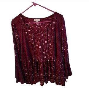 Style & Co Burgundy Patterned Boho Fairycore Style Top  Size PXL